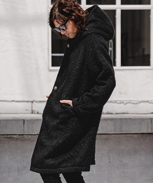 CAMBIO(カンビオ)の「mj11704-Long Fur Melton Poncho ロングポンチョ(MIU-262-002)(ポンチョ・メンズ・ブラック/チャコール・S/M/L)」の5枚目の写真
