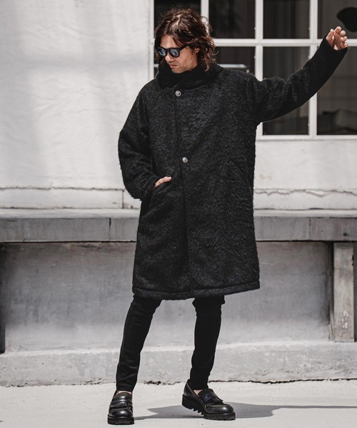 CAMBIO(カンビオ)の「mj11704-Long Fur Melton Poncho ロングポンチョ(MIU-262-002)(ポンチョ・メンズ・ブラック/チャコール・S/M/L)」の6枚目の写真