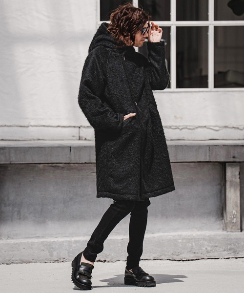 CAMBIO(カンビオ)の「mj11704-Long Fur Melton Poncho ロングポンチョ(MIU-262-002)(ポンチョ・メンズ・ブラック/チャコール・S/M/L)」の7枚目の写真