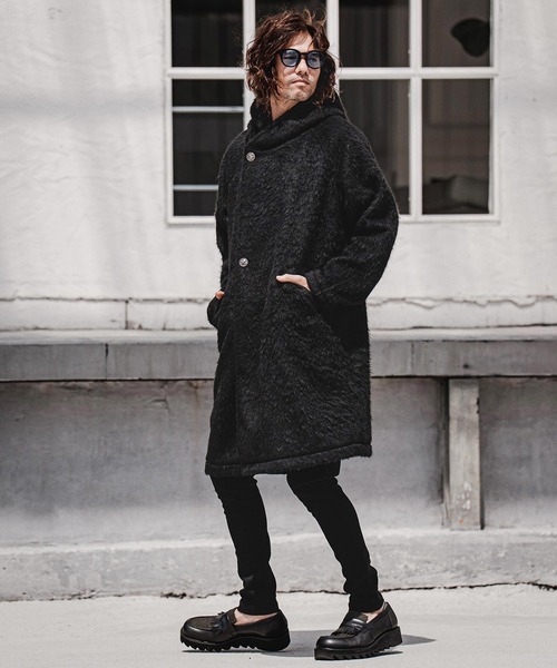 CAMBIO(カンビオ)の「mj11704-Long Fur Melton Poncho ロングポンチョ(MIU-262-002)(ポンチョ・メンズ・ブラック/チャコール・S/M/L)」の8枚目の写真