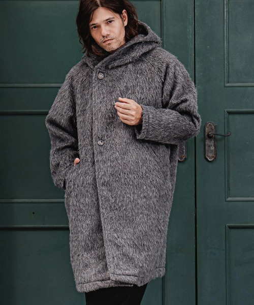 CAMBIO(カンビオ)の「mj11704-Long Fur Melton Poncho ロングポンチョ(MIU-262-002)(ポンチョ・メンズ・ブラック/チャコール・S/M/L)」の9枚目の写真