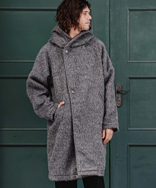 CAMBIO(カンビオ)の「mj11704-Long Fur Melton Poncho ロングポンチョ(MIU-262-002)(ポンチョ・メンズ・ブラック/チャコール・S/M/L)」の11枚目の写真