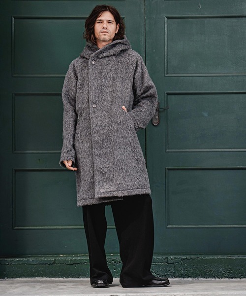 CAMBIO(カンビオ)の「mj11704-Long Fur Melton Poncho ロングポンチョ(MIU-262-002)(ポンチョ・メンズ・ブラック/チャコール・S/M/L)」の12枚目の写真