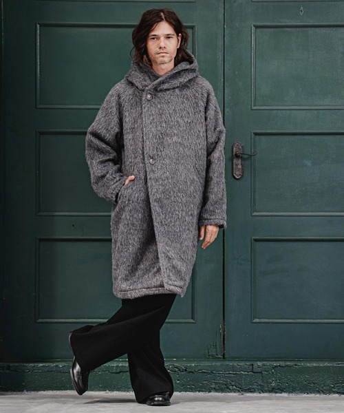 CAMBIO(カンビオ)の「mj11704-Long Fur Melton Poncho ロングポンチョ(MIU-262-002)(ポンチョ・メンズ・ブラック/チャコール・S/M/L)」の13枚目の写真