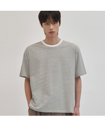 マレコットンラウンドネック半袖Tシャツ[アイボリーブラック]