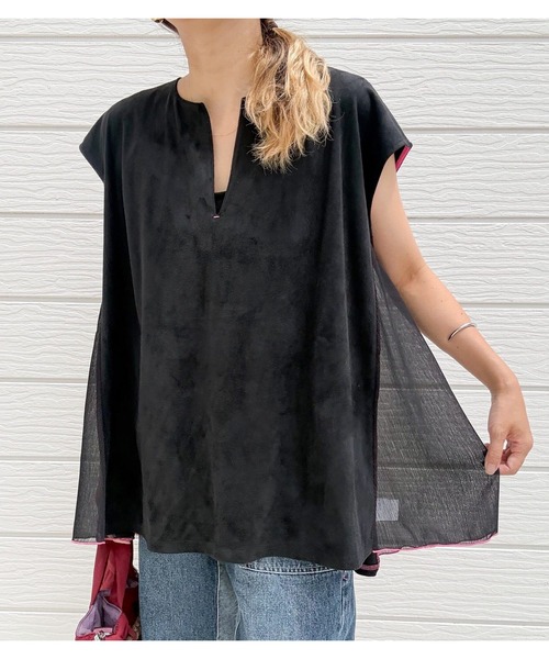 Q(キュー)の「スエードライクフレンチプルオーバー(Tシャツ/カットソー・レディース・オリーブ/ブラック・MEDIUM)」の2枚目の写真