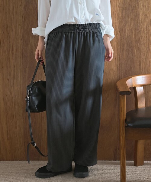 coen(コーエン)の「【新柄登場/ストレッチ】とろさらストライプイージーワイドパンツ(スラックス・レディース・ダークグレー/ダークブラウン・S/M/XL/L)」の6枚目の写真
