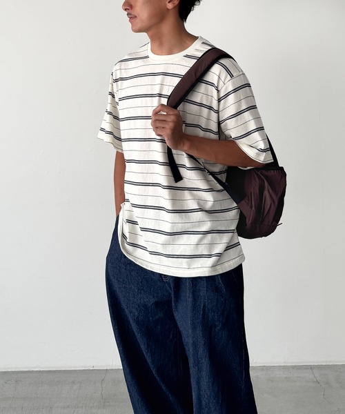 CANAL JEAN(キャナルジーン)の「Lakey Park マルチボーダーオーバーTシャツ(Tシャツ/カットソー・レディース・ヘザーグレー/ブラウン/アイボリー・ONE SIZE)」の2枚目の写真