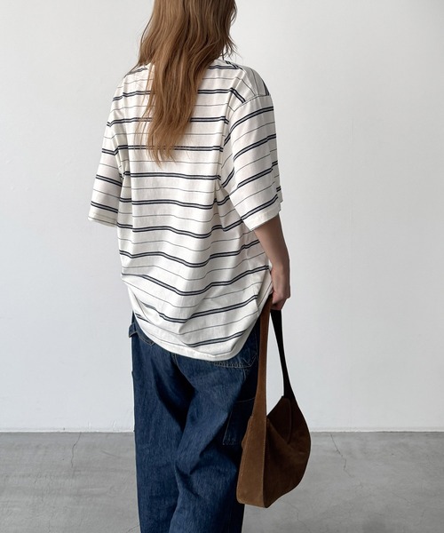 CANAL JEAN(キャナルジーン)の「Lakey Park マルチボーダーオーバーTシャツ(Tシャツ/カットソー・レディース・ヘザーグレー/ブラウン/アイボリー・ONE SIZE)」の17枚目の写真