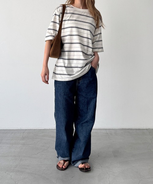 CANAL JEAN(キャナルジーン)の「Lakey Park マルチボーダーオーバーTシャツ(Tシャツ/カットソー・レディース・ヘザーグレー/ブラウン/アイボリー・ONE SIZE)」の18枚目の写真