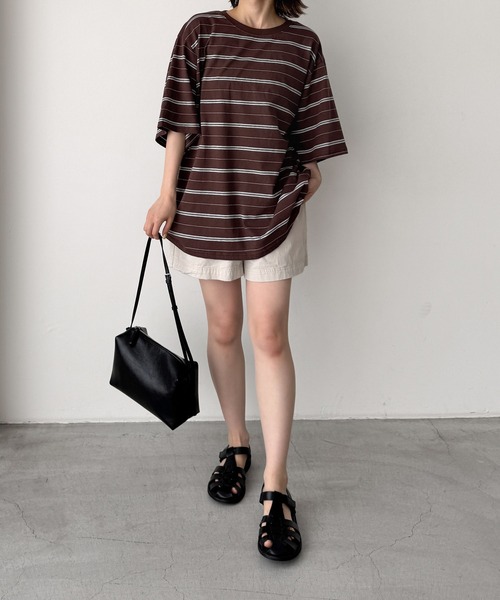 CANAL JEAN(キャナルジーン)の「Lakey Park マルチボーダーオーバーTシャツ(Tシャツ/カットソー・レディース・ヘザーグレー/ブラウン/アイボリー・ONE SIZE)」の21枚目の写真