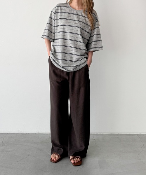 CANAL JEAN(キャナルジーン)の「Lakey Park マルチボーダーオーバーTシャツ(Tシャツ/カットソー・レディース・ヘザーグレー/ブラウン/アイボリー・ONE SIZE)」の12枚目の写真