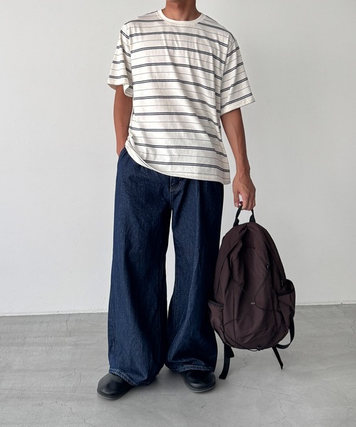 CANAL JEAN(キャナルジーン)の「Lakey Park マルチボーダーオーバーTシャツ(Tシャツ/カットソー・レディース・ヘザーグレー/ブラウン/アイボリー・ONE SIZE)」の13枚目の写真