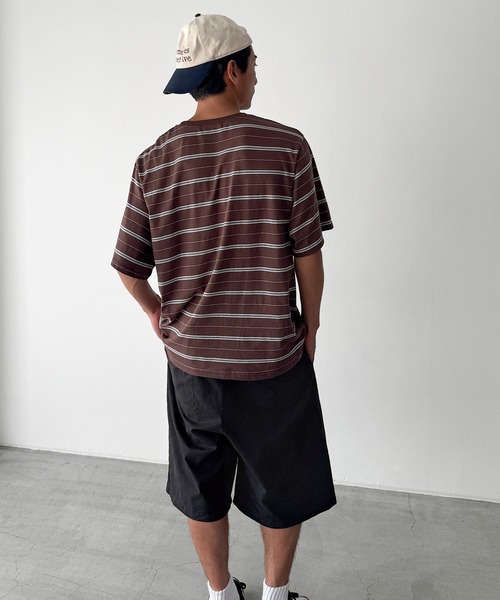 CANAL JEAN(キャナルジーン)の「Lakey Park マルチボーダーオーバーTシャツ(Tシャツ/カットソー・レディース・ヘザーグレー/ブラウン/アイボリー・ONE SIZE)」の14枚目の写真