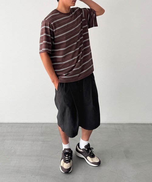 CANAL JEAN(キャナルジーン)の「Lakey Park マルチボーダーオーバーTシャツ(Tシャツ/カットソー・レディース・ヘザーグレー/ブラウン/アイボリー・ONE SIZE)」の15枚目の写真