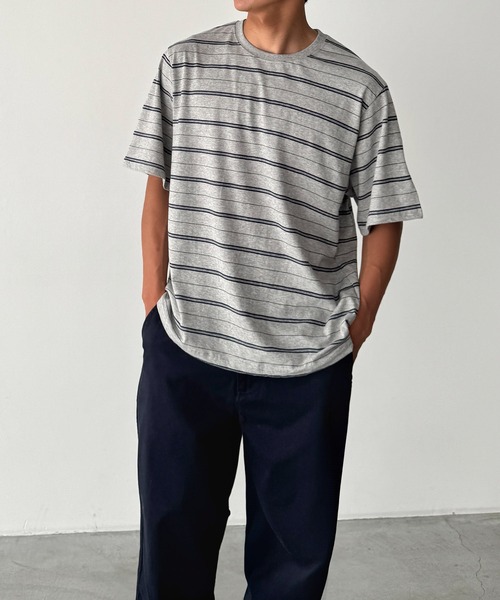 CANAL JEAN(キャナルジーン)の「Lakey Park マルチボーダーオーバーTシャツ(Tシャツ/カットソー・レディース・ヘザーグレー/ブラウン/アイボリー・ONE SIZE)」の5枚目の写真