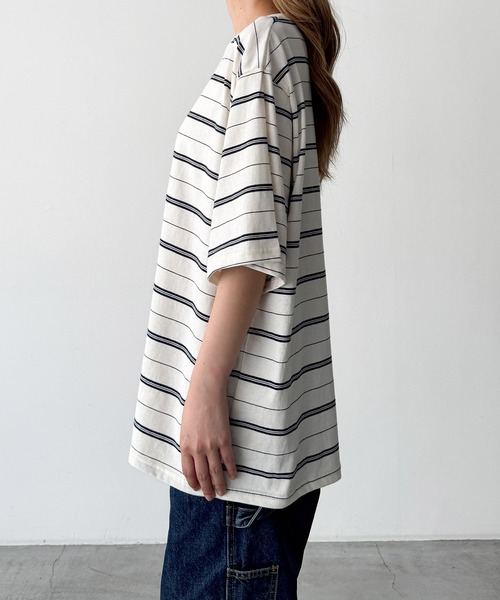 CANAL JEAN(キャナルジーン)の「Lakey Park マルチボーダーオーバーTシャツ(Tシャツ/カットソー・レディース・ヘザーグレー/ブラウン/アイボリー・ONE SIZE)」の8枚目の写真