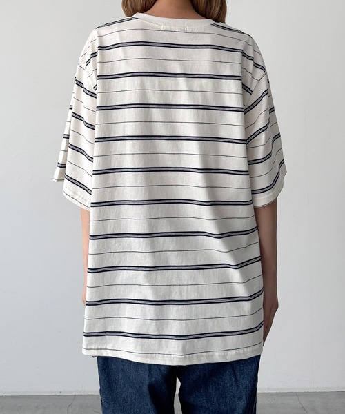 CANAL JEAN(キャナルジーン)の「Lakey Park マルチボーダーオーバーTシャツ(Tシャツ/カットソー・レディース・ヘザーグレー/ブラウン/アイボリー・ONE SIZE)」の9枚目の写真