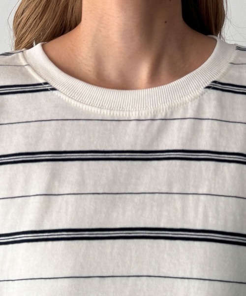 CANAL JEAN(キャナルジーン)の「Lakey Park マルチボーダーオーバーTシャツ(Tシャツ/カットソー・レディース・ヘザーグレー/ブラウン/アイボリー・ONE SIZE)」の10枚目の写真