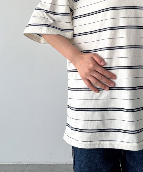 CANAL JEAN(キャナルジーン)の「Lakey Park マルチボーダーオーバーTシャツ(Tシャツ/カットソー・レディース・ヘザーグレー/ブラウン/アイボリー・ONE SIZE)」の4枚目の写真