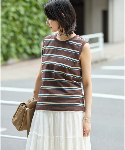 JOURNAL STANDARD(ジャーナルスタンダード)の「《追加4》汗ジミ防止天竺ボーダーノースリーブ(Tシャツ/カットソー・レディース・ブラック/ベージュ/ウッド/グリーン/グレー・FREE)」の3枚目の写真