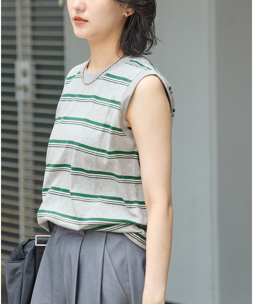 JOURNAL STANDARD(ジャーナルスタンダード)の「《追加4》汗ジミ防止天竺ボーダーノースリーブ(Tシャツ/カットソー・レディース・ブラック/ベージュ/ウッド/グリーン/グレー・FREE)」の12枚目の写真