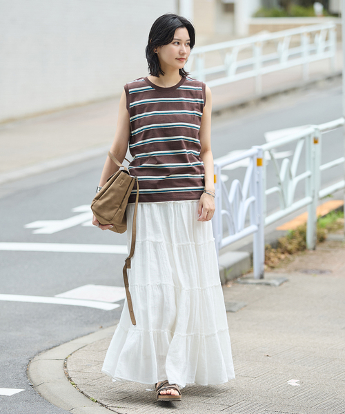 JOURNAL STANDARD(ジャーナルスタンダード)の「《追加4》汗ジミ防止天竺ボーダーノースリーブ(Tシャツ/カットソー・レディース・ブラック/ベージュ/ウッド/グリーン/グレー・FREE)」の14枚目の写真