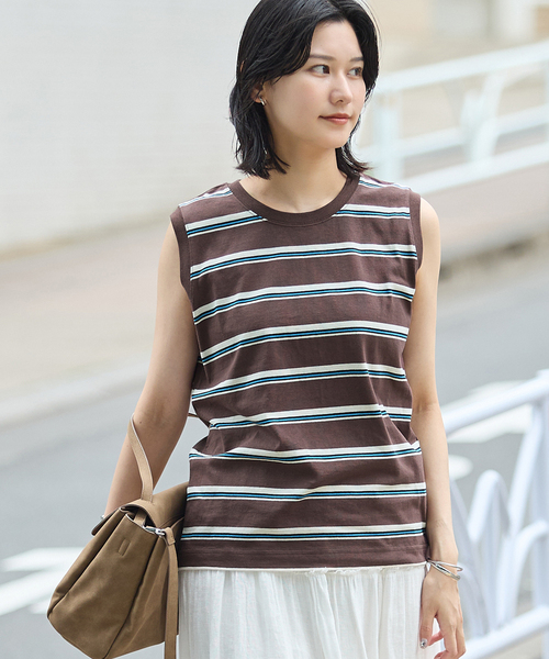 JOURNAL STANDARD(ジャーナルスタンダード)の「《追加4》汗ジミ防止天竺ボーダーノースリーブ(Tシャツ/カットソー・レディース・ブラック/ベージュ/ウッド/グリーン/グレー・FREE)」の15枚目の写真