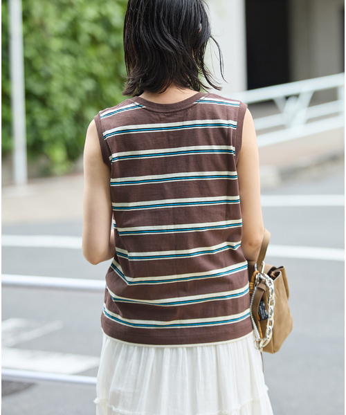 JOURNAL STANDARD(ジャーナルスタンダード)の「《追加4》汗ジミ防止天竺ボーダーノースリーブ(Tシャツ/カットソー・レディース・ブラック/ベージュ/ウッド/グリーン/グレー・FREE)」の17枚目の写真