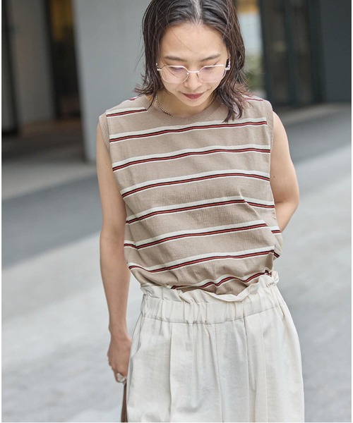 JOURNAL STANDARD(ジャーナルスタンダード)の「《追加4》汗ジミ防止天竺ボーダーノースリーブ(Tシャツ/カットソー・レディース・ブラック/ベージュ/ウッド/グリーン/グレー・FREE)」の21枚目の写真