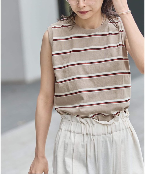 JOURNAL STANDARD(ジャーナルスタンダード)の「《追加4》汗ジミ防止天竺ボーダーノースリーブ(Tシャツ/カットソー・レディース・ブラック/ベージュ/ウッド/グリーン/グレー・FREE)」の22枚目の写真
