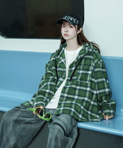 Ressaca(レサーカ)の「オーバーサイズフード付きチェック柄シャツ(シャツ/ブラウス・メンズ・レッド/ホワイト/ブラック/グリーン・M/L)」の3枚目の写真