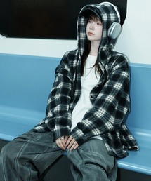 Ressaca | オーバーサイズフード付きチェック柄シャツ(シャツ/ブラウス)