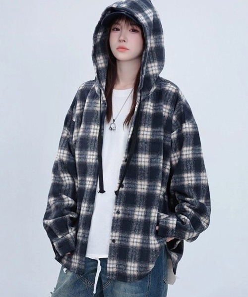 Ressaca(レサーカ)の「オーバーサイズフード付きチェック柄シャツ(シャツ/ブラウス・メンズ・レッド/ホワイト/ブラック/グリーン・M/L)」の6枚目の写真