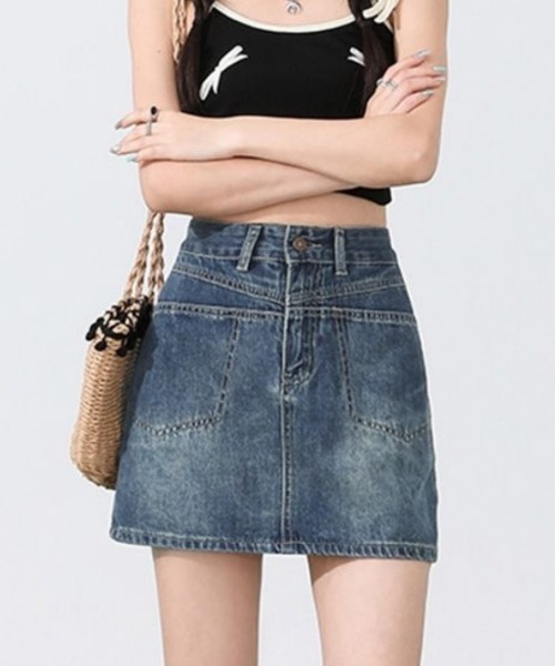 Ritzy(リッツィー)の「デニム・ミニスカート(デニムスカート・レディース・ブルー/ピンク・LARGE/MEDIUM)」の1枚目の写真