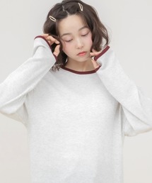 バイカラーワッフルロングTシャツ/ロンT 長袖Tシャツ カットソー ワッフルTシャツ ワッフルトップス バイカラー 配色トップス 配色リブ クルーネック 長袖トップス 韓国ファッション 韓国コーデ カジュアル ノームコア レイヤード デイリー 春服 秋服 冬服 オフホワイト グレー ブラック