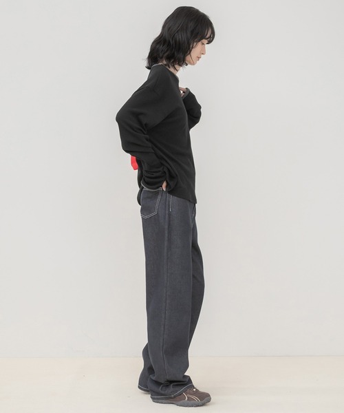 HEILIS(ヘイリス)の「バイカラーワッフルロングTシャツ/ロンT 長袖Tシャツ カットソー ワッフルTシャツ ワッフルトップス バイカラー 配色トップス 配色リブ クルーネック 長袖トップス 韓国ファッション 韓国コーデ カジュアル ノームコア レイヤード デイリー 春服 秋服 冬服 オフホワイト グレー ブラック(Tシャツ/カットソー・レディース・オフホワイト/ブラック/グレー・FREE)」の18枚目の写真
