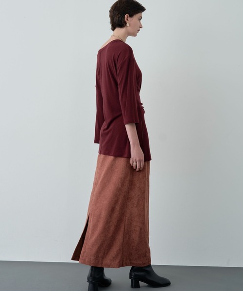 Doux archives(ドゥアルシーヴ)の「【EC先行予約】アシメタックデザイントップス(Tシャツ/カットソー・レディース・オフホワイト/ブラウン/ワインレッド・FREE)」の6枚目の写真