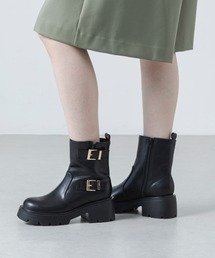 【S-LLサイズ展開・ふかふかクッション】厚底ダブルベルトショートブーツ JB4093