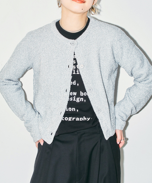 CITYSHOP（シティーショップ）の「LAME KNIT カーディガン（ニット/セーター・レディース・シルバー/ブラック・FREE）」の2枚目の写真