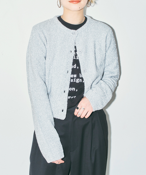 CITYSHOP（シティーショップ）の「LAME KNIT カーディガン（ニット/セーター・レディース・シルバー/ブラック・FREE）」の12枚目の写真