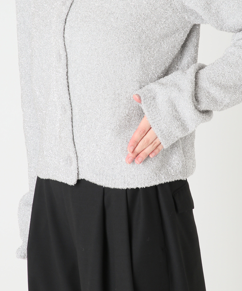 CITYSHOP（シティーショップ）の「LAME KNIT カーディガン（ニット/セーター・レディース・シルバー/ブラック・FREE）」の4枚目の写真