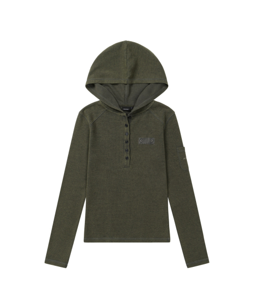 AAKAM（アーカム）の「Bleach Washed Hooded Long Sleeve (Olive)（パーカー・レディース・その他・1/2）」の2枚目の写真