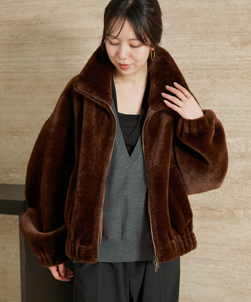plage(プラージュ)の「Vegancode / ヴィ―ガンコード 別注 ECOFUR BOMBER ジャケット(その他アウター・レディース・ナチュラル/ブラウン・FREE)」の1枚目の写真
