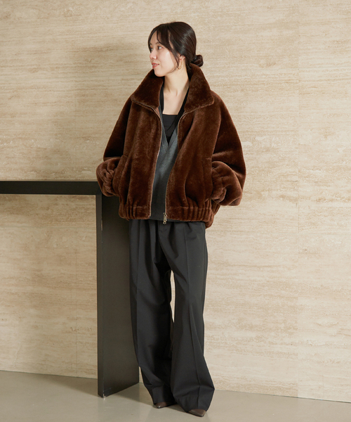 plage(プラージュ)の「Vegancode / ヴィ―ガンコード 別注 ECOFUR BOMBER ジャケット(その他アウター・レディース・ナチュラル/ブラウン・FREE)」の5枚目の写真
