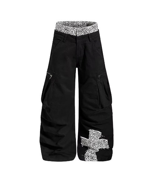 lilful(リルフル)の「レオパードクロス ダブルウエストワイドカーゴパンツ(カーゴパンツ・レディース・ブラック・L/M)」の7枚目の写真