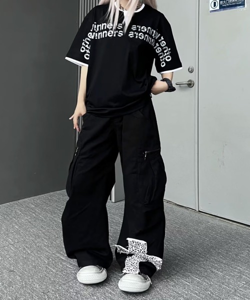 lilful(リルフル)の「レオパードクロス ダブルウエストワイドカーゴパンツ(カーゴパンツ・レディース・ブラック・L/M)」の5枚目の写真