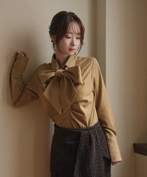 tuck design bow tie shirt / タックデザインボウタイシャツ