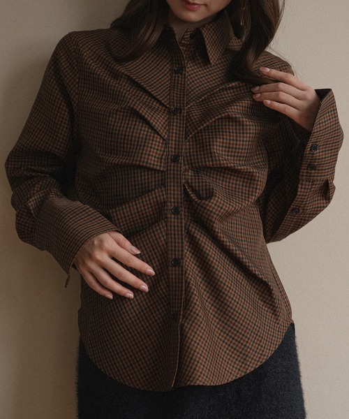 mideal(マイディール)の「tuck design bow tie shirt / タックデザインボウタイシャツ(シャツ/ブラウス・レディース・ベージュ/ブラウン/グレー・FREE)」の15枚目の写真