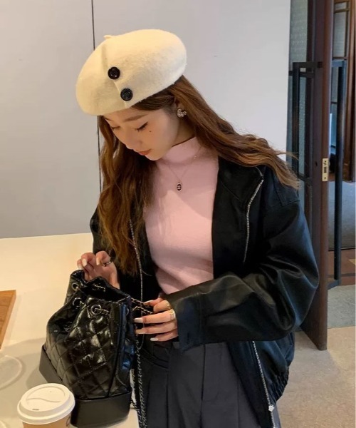 kirakiraShop（キラキラショップ）の「裏起毛 ハイネック ニット トップス（ニット/セーター・レディース・ブラウン/ピンク/ベージュ/オフホワイト/ブラック・FREE）」の10枚目の写真